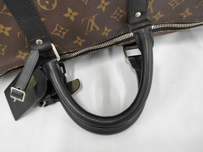 LOUIS VUITTON Monogram Macassar Keepall 55 Bandouliere Black Boston Bag M5671