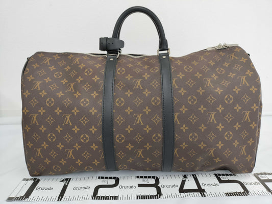 LOUIS VUITTON Monogram Macassar Keepall 55 Bandouliere Black Boston Bag M5671