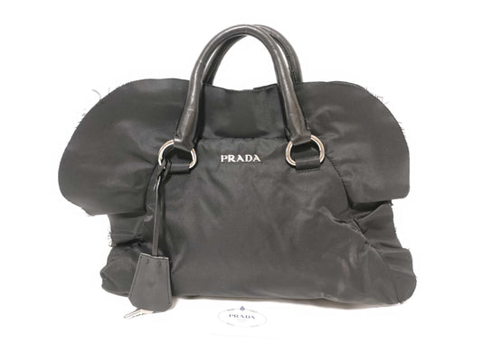 PRADA Nylon Frill Handbag Tessuto with Padlock and Key