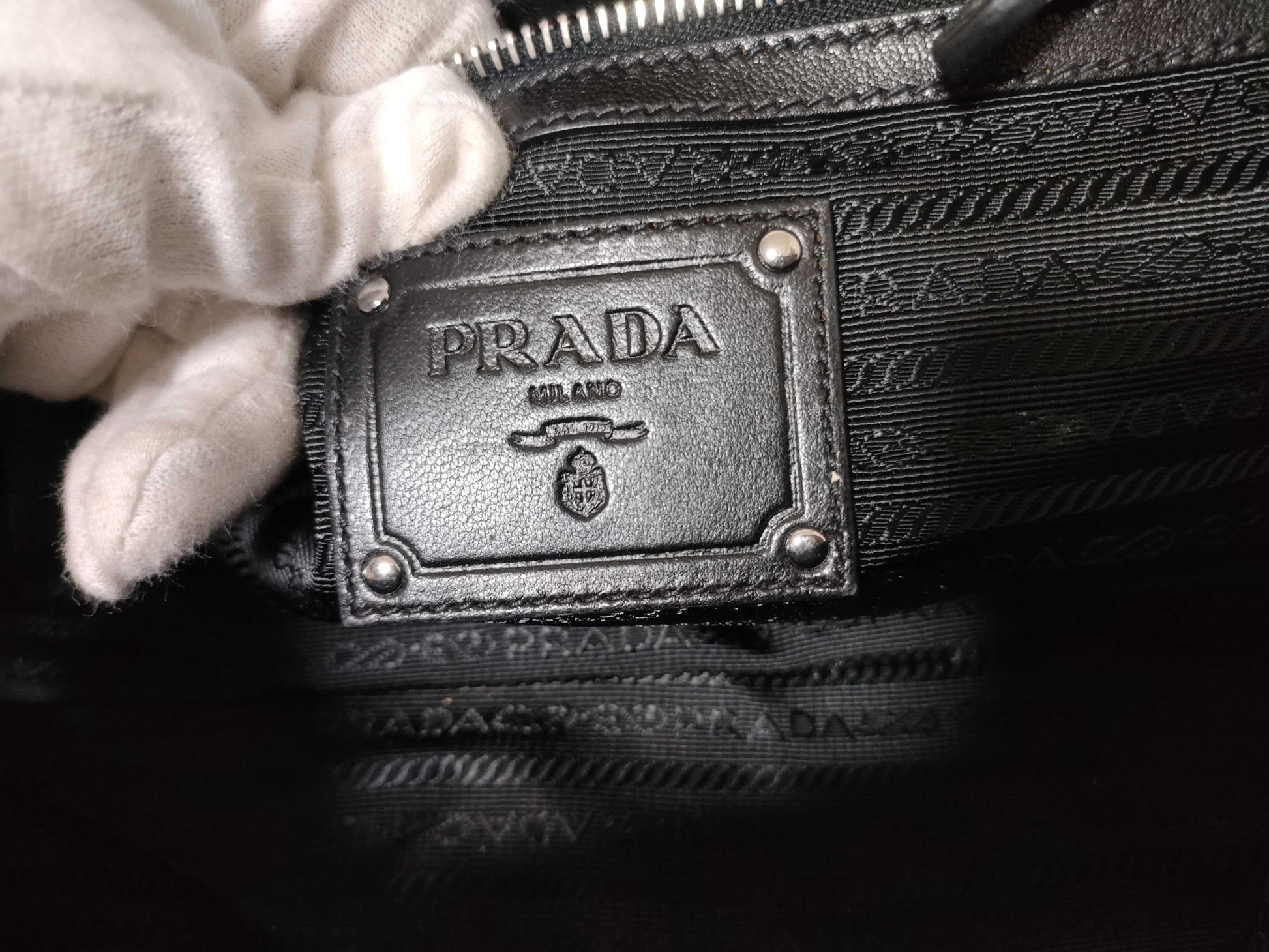PRADA Nylon Frill Handbag Tessuto with Padlock and Key