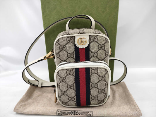 GUCCI GG Supreme 671682 Ophidia Beige x Navy Shoulder Bag