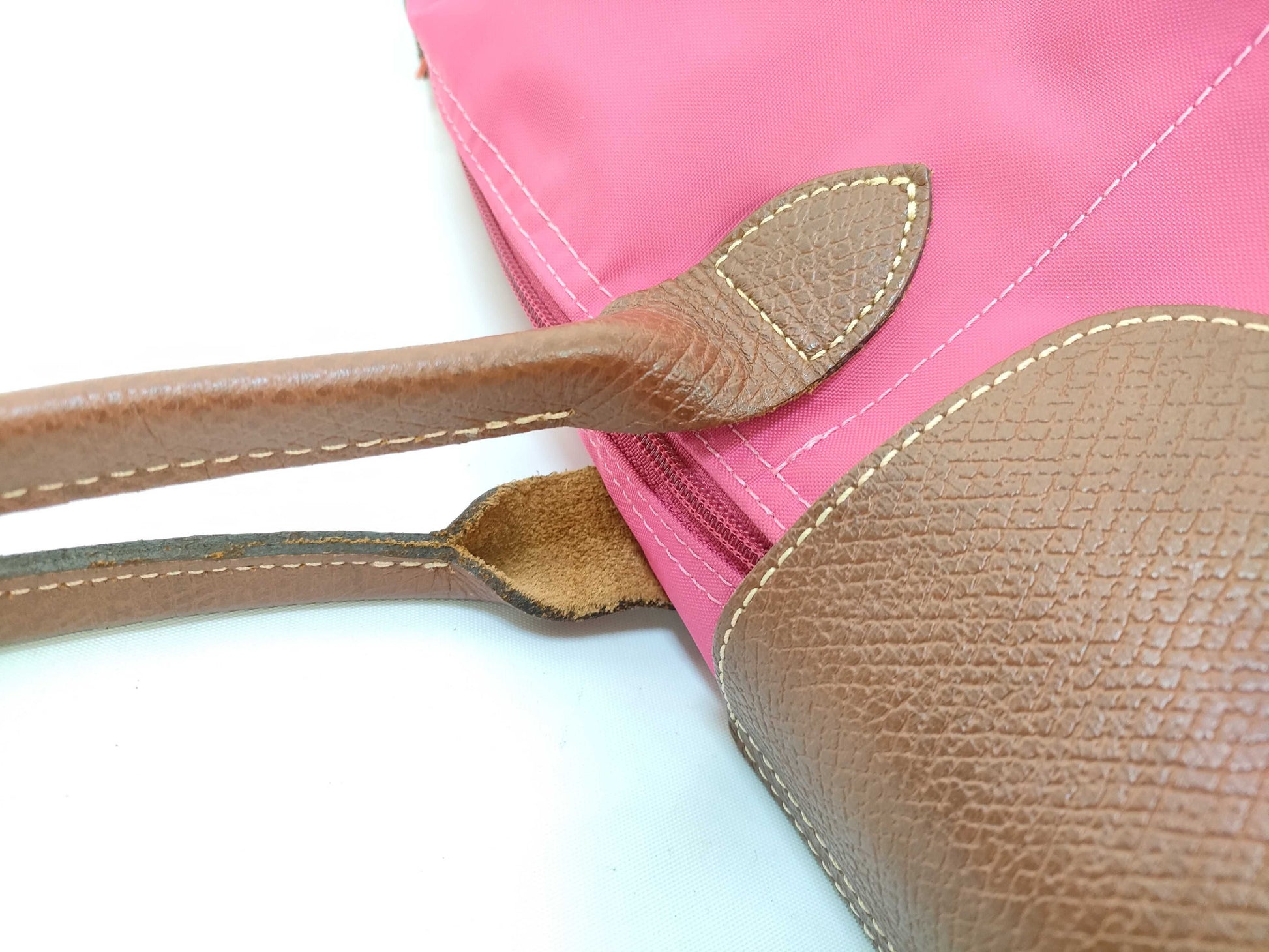 LONG CHAMP Le Pliage Pink Nylon and Leather Handbag