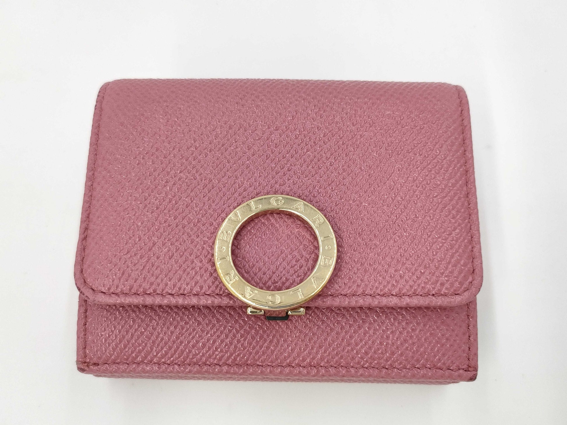 BVLGARI B.zero1 Pink Logo Clip Tri-fold Wallet