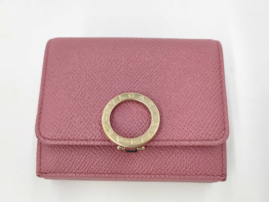 BVLGARI B.zero1 Pink Logo Clip Tri-fold Wallet