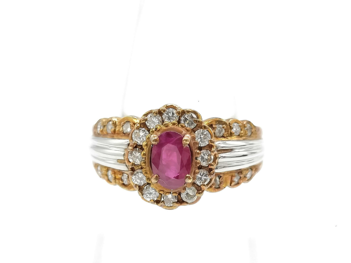 R0.71ct D0.40ct K18/PT850 6.1g Ring 