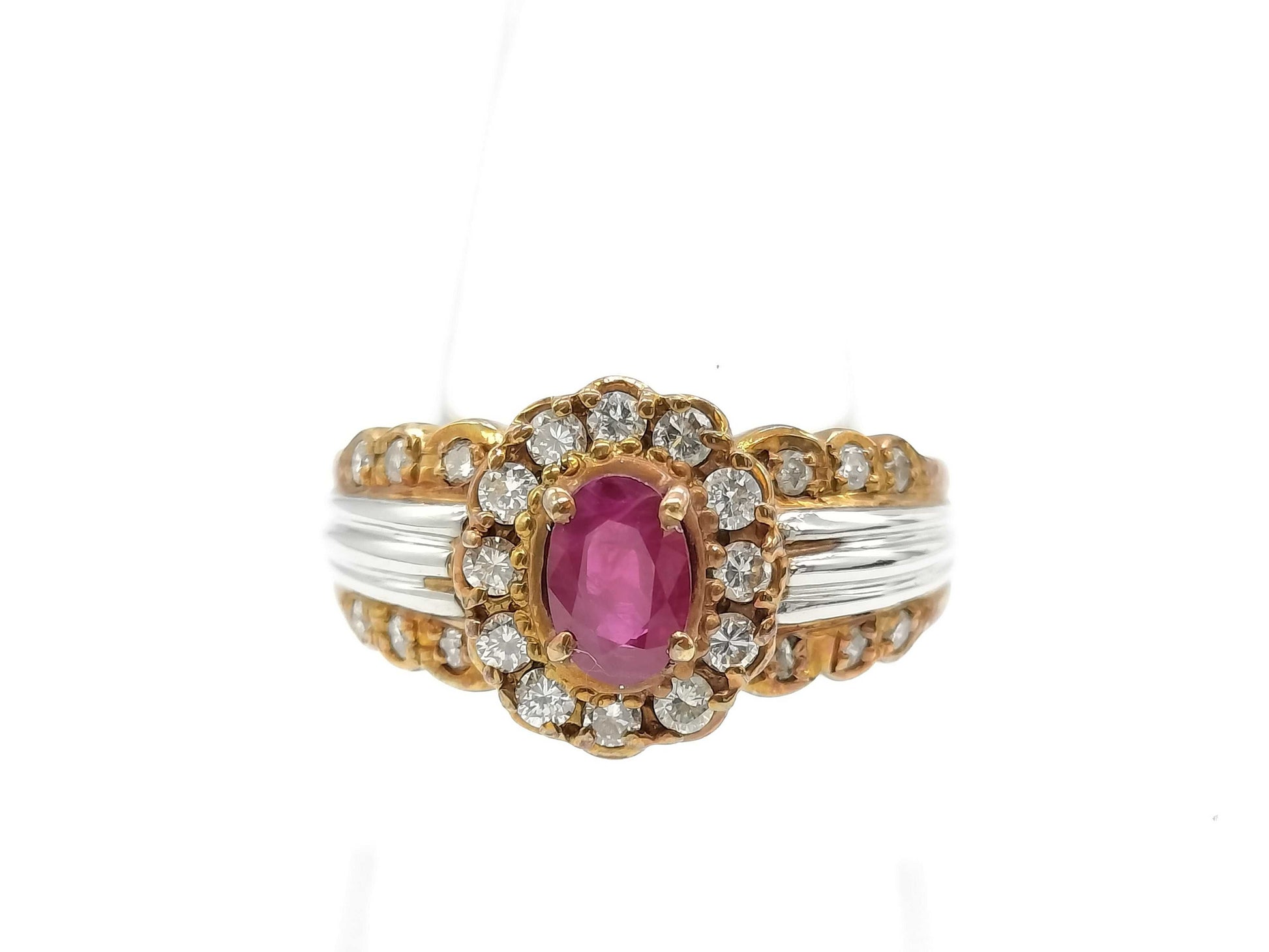 R0.71ct D0.40ct K18/PT850 6.1g Ring 