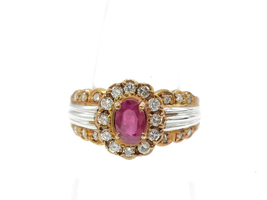 R0.71ct D0.40ct K18/PT850 6.1g Ring 