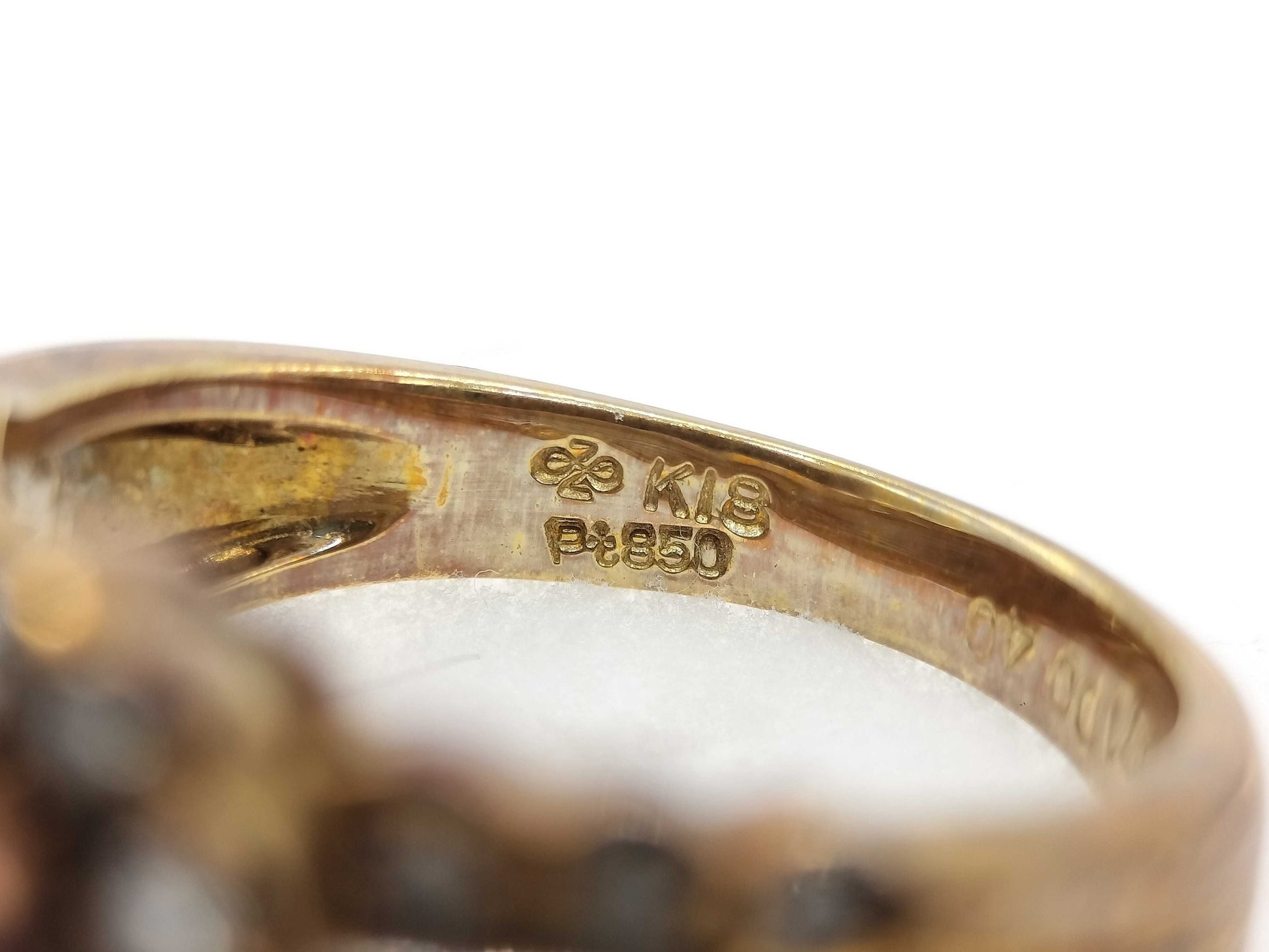R0.71ct D0.40ct K18/PT850 6.1g Ring 