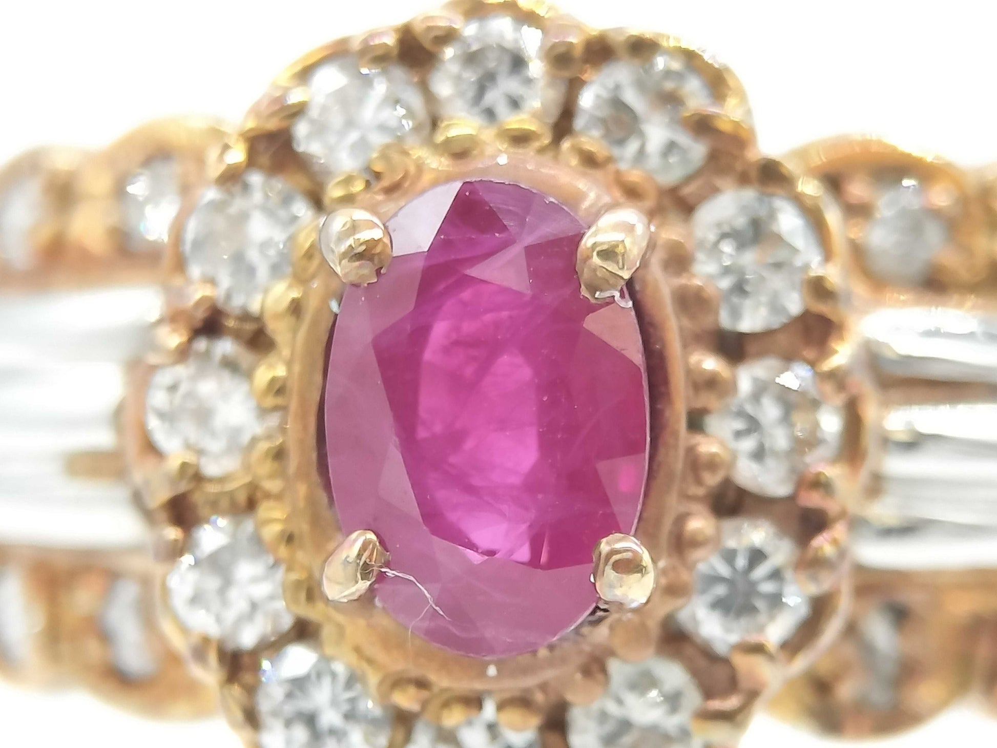 R0.71ct D0.40ct K18/PT850 6.1g Ring 
