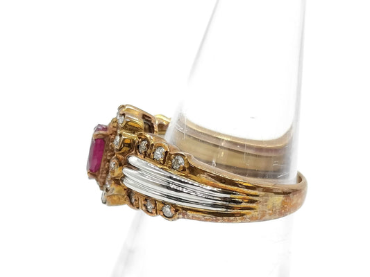 R0.71ct D0.40ct K18/PT850 6.1g Ring 