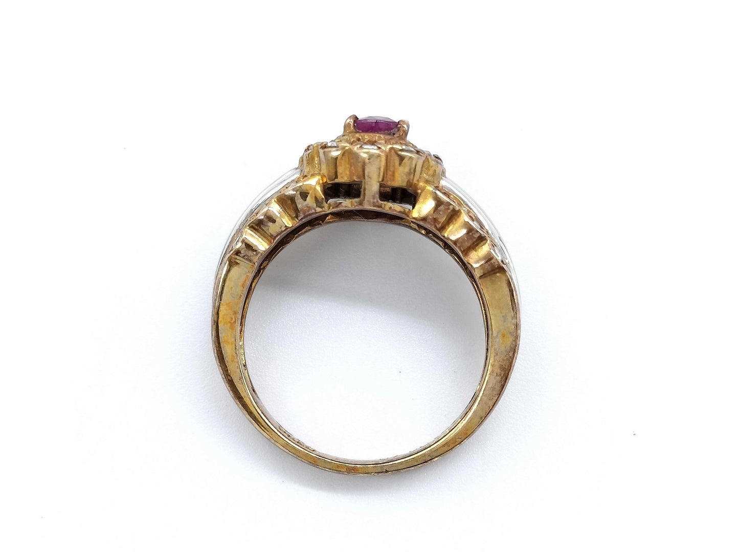R0.71ct D0.40ct K18/PT850 6.1g Ring 