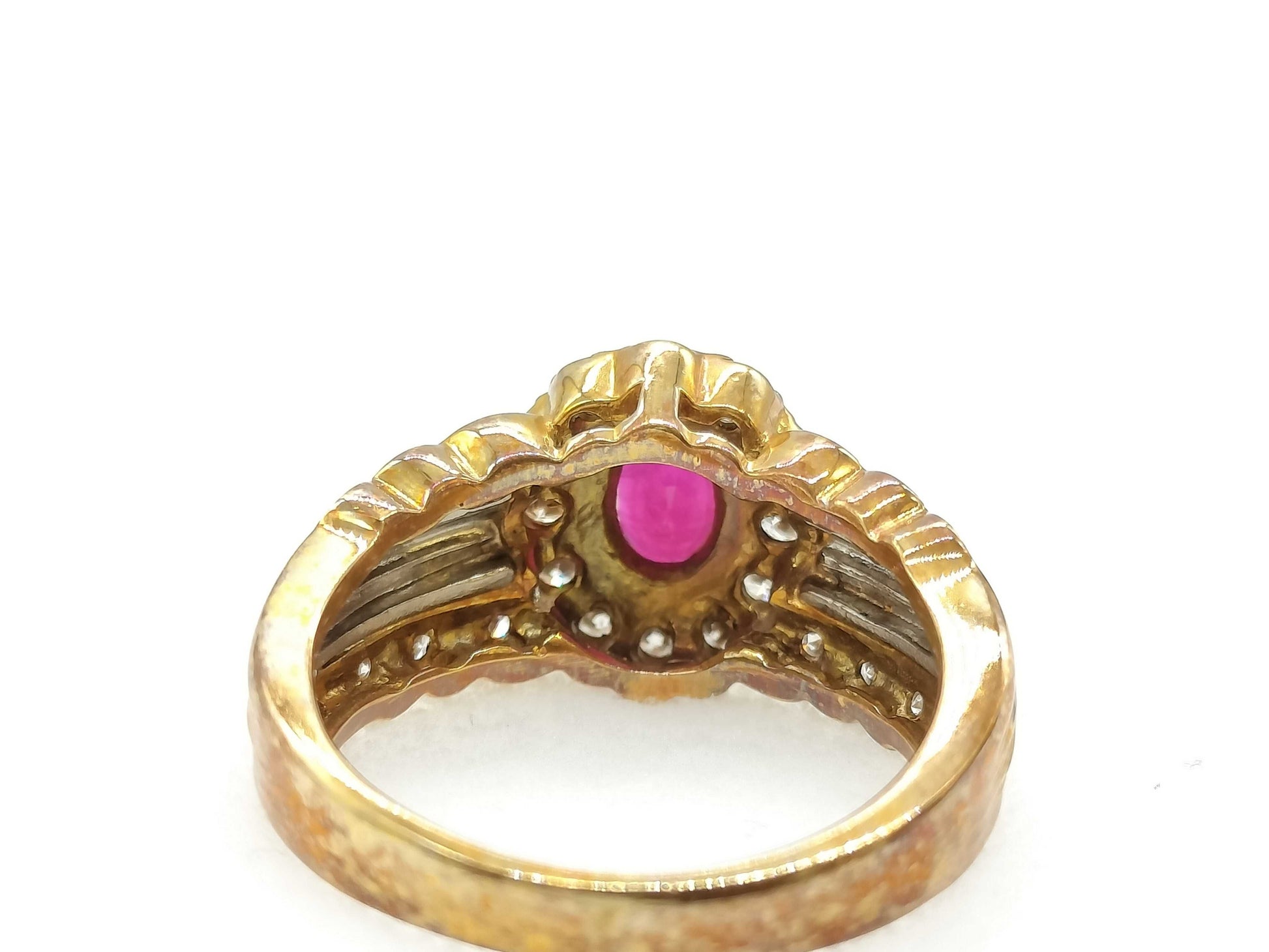 R0.71ct D0.40ct K18/PT850 6.1g Ring 