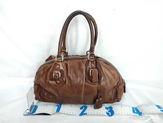 PRADA Leather Tote with Padlock, Brown Handbag
