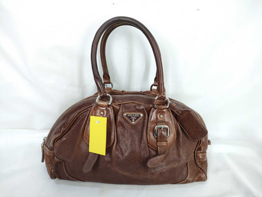PRADA Leather Tote with Padlock, Brown Handbag