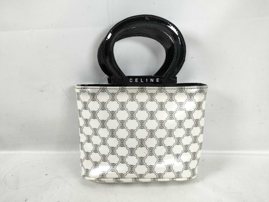 CELINE Patent Mini Handbag, White/Black