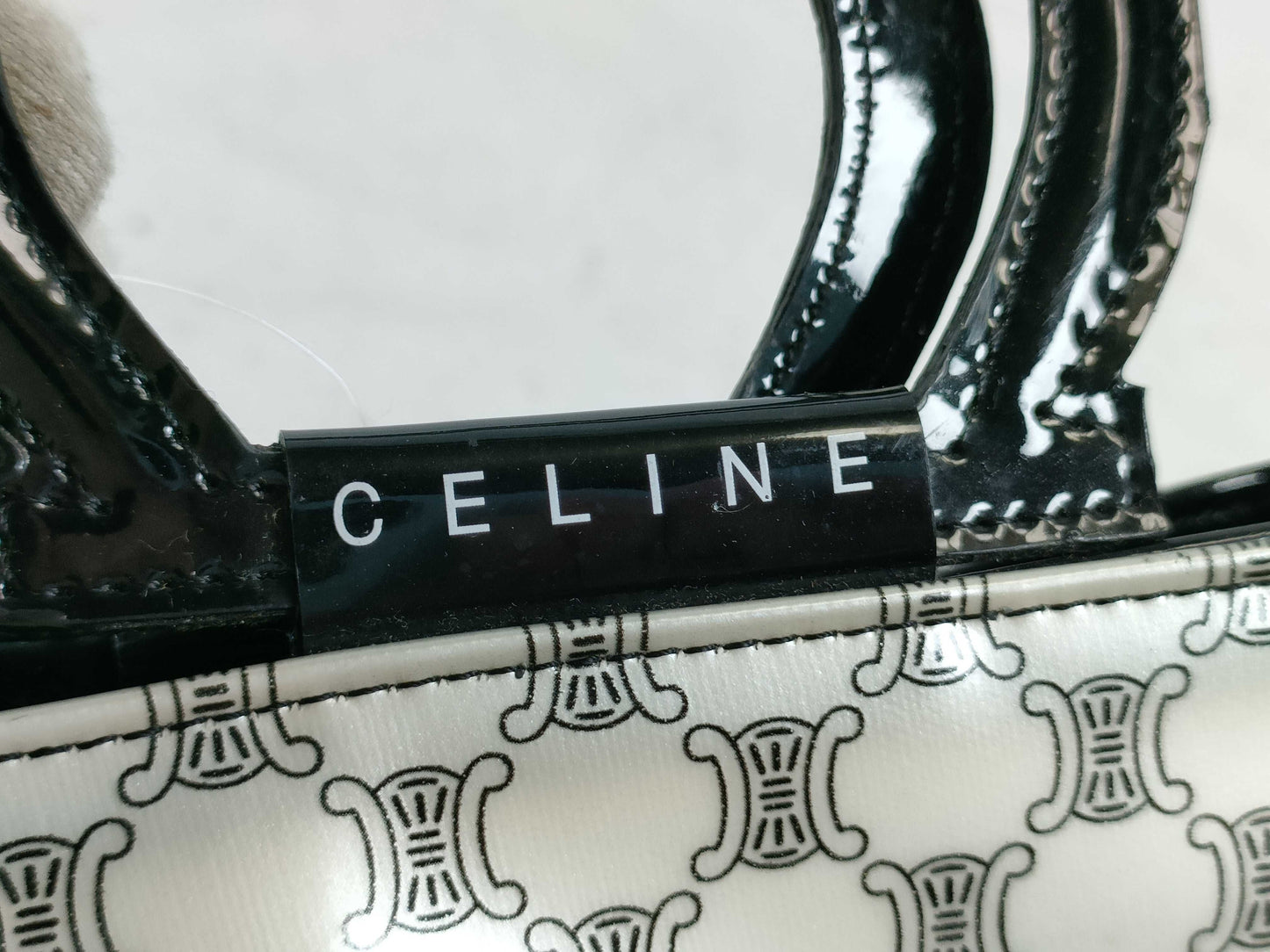 CELINE Patent Mini Handbag, White/Black