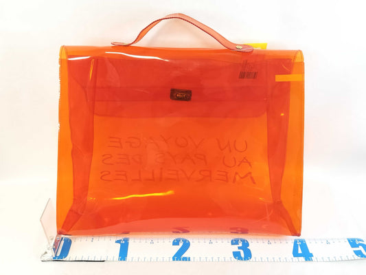 HERMES Vinyl Kelly PVC Tote Bag Orange Tote Bag