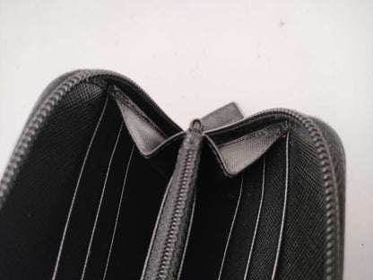 PRADA Saffiano Leather Triangle Plate Round Long Wallet