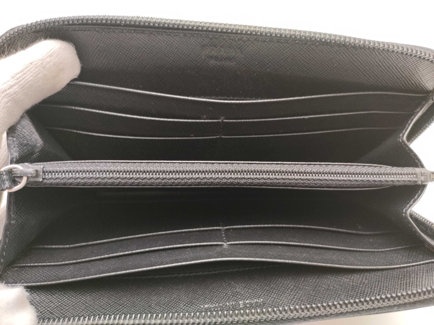 PRADA Saffiano Leather Triangle Plate Round Long Wallet