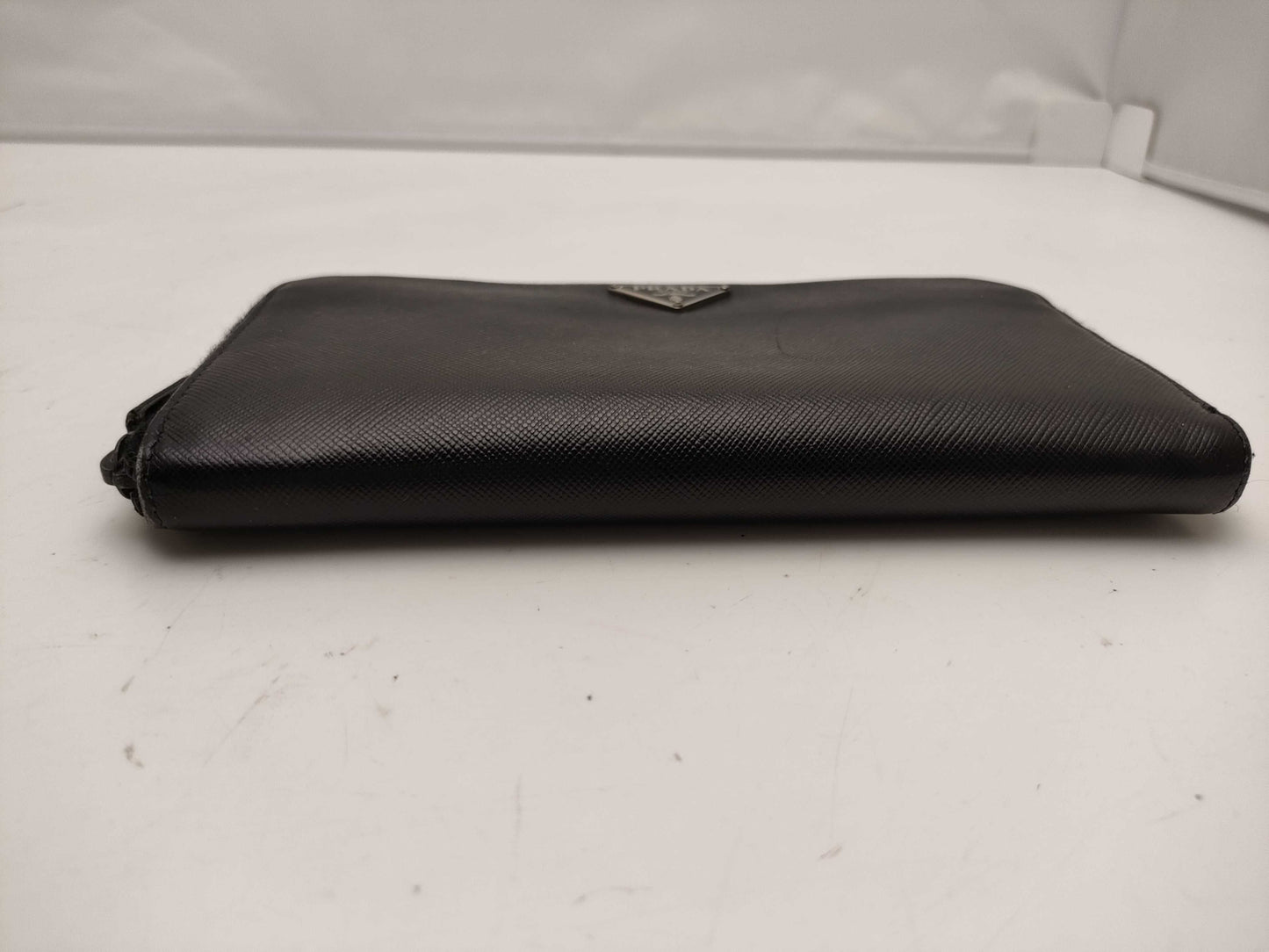 PRADA Saffiano Leather Triangle Plate Round Long Wallet