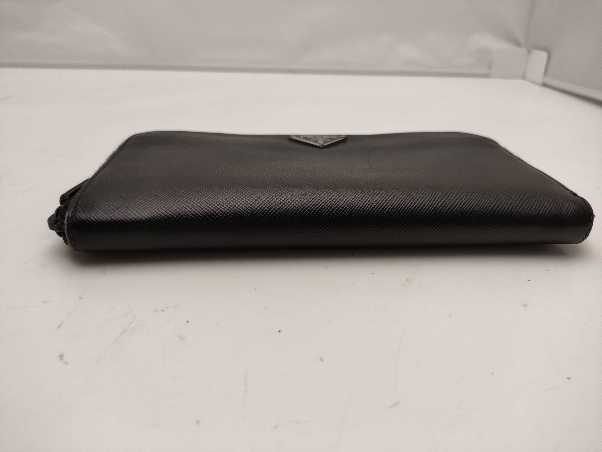 PRADA Saffiano Leather Triangle Plate Round Long Wallet