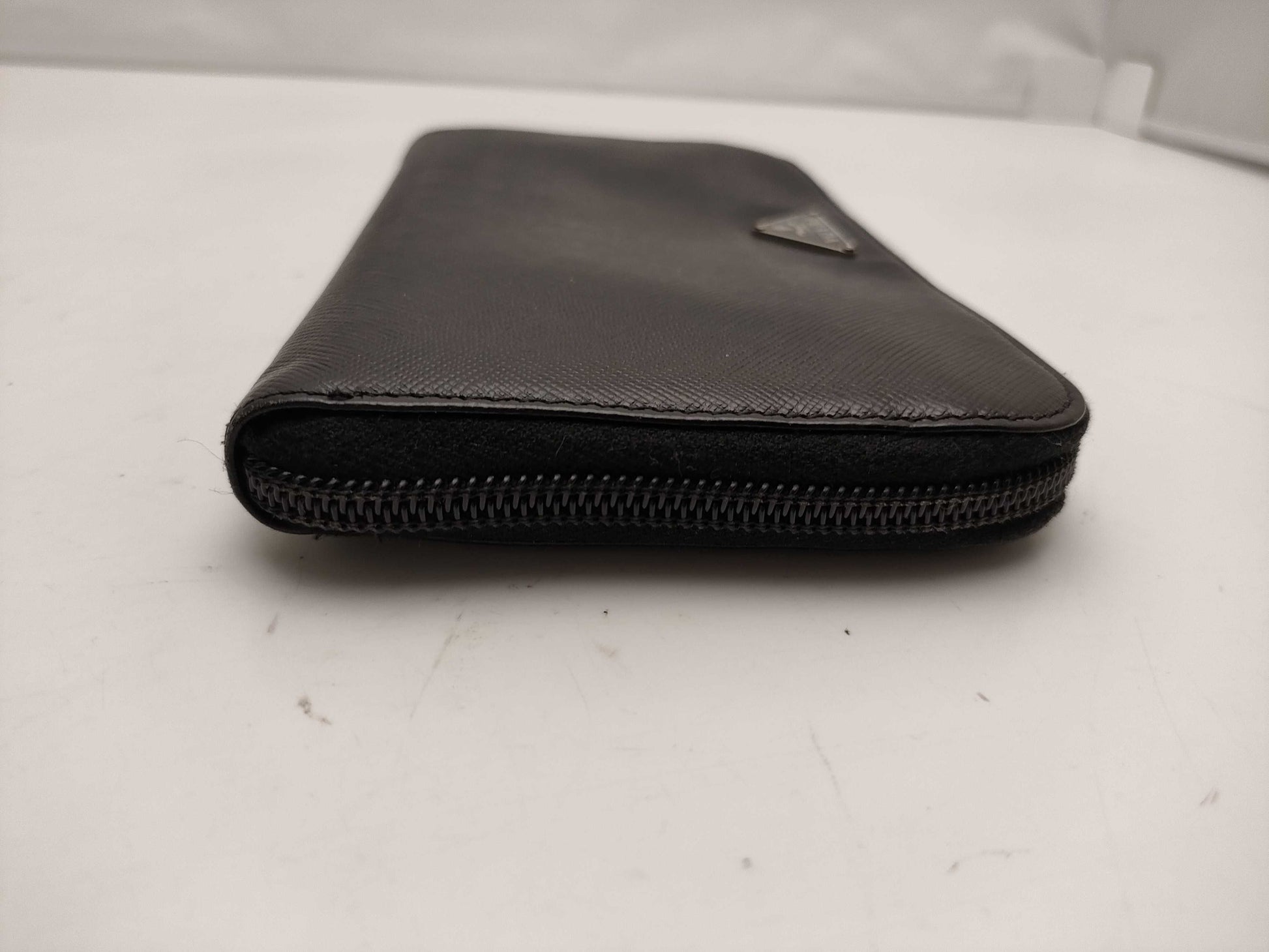 PRADA Saffiano Leather Triangle Plate Round Long Wallet