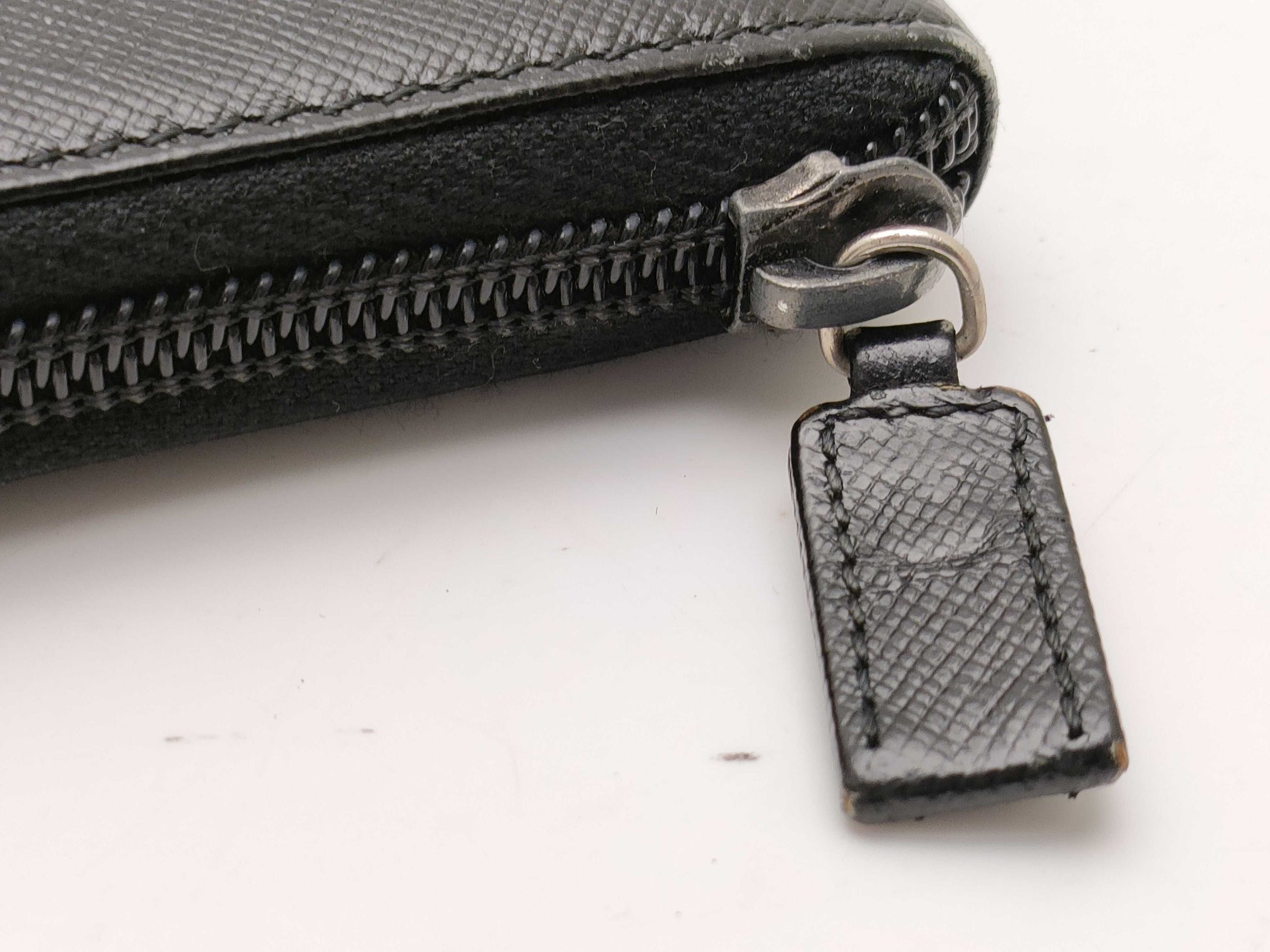 PRADA Saffiano Leather Triangle Plate Round Long Wallet
