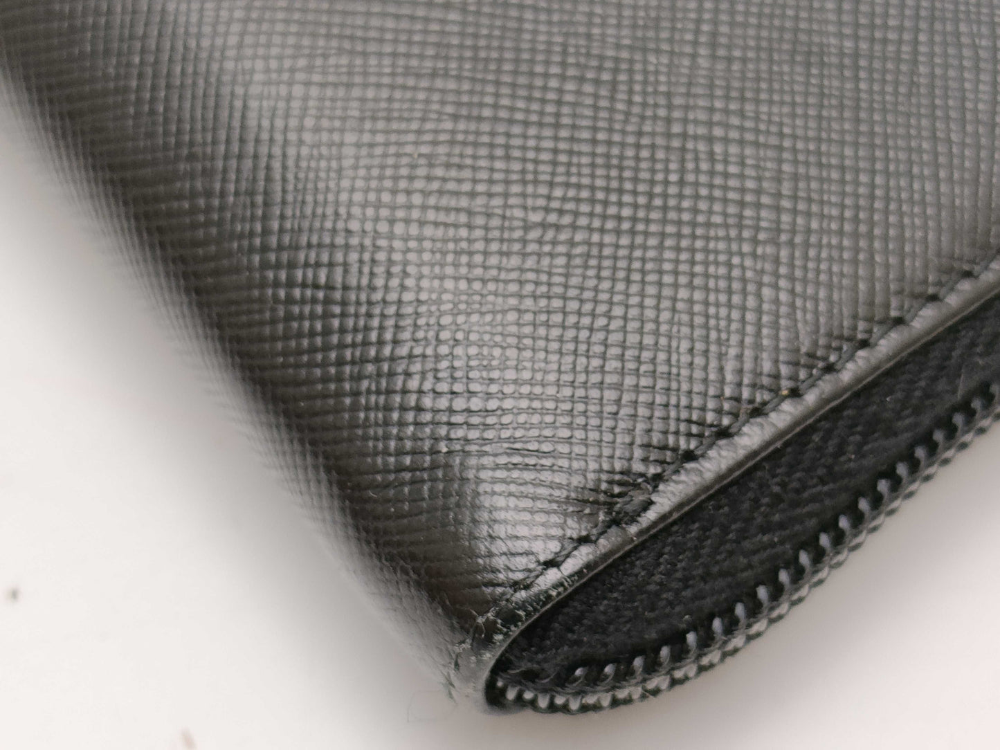 PRADA Saffiano Leather Triangle Plate Round Long Wallet