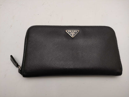 PRADA Saffiano Leather Triangle Plate Round Long Wallet