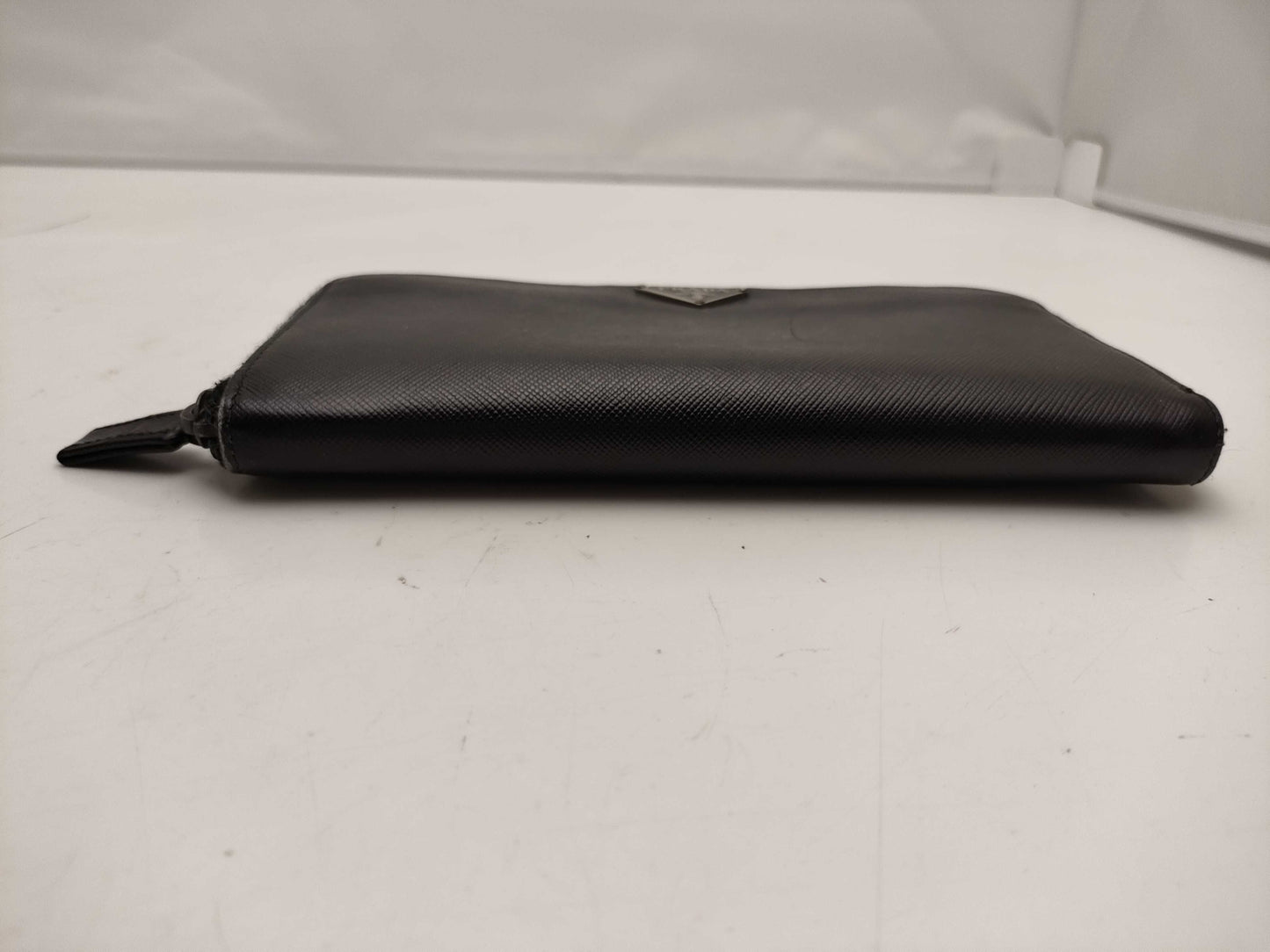 PRADA Saffiano Leather Triangle Plate Round Long Wallet
