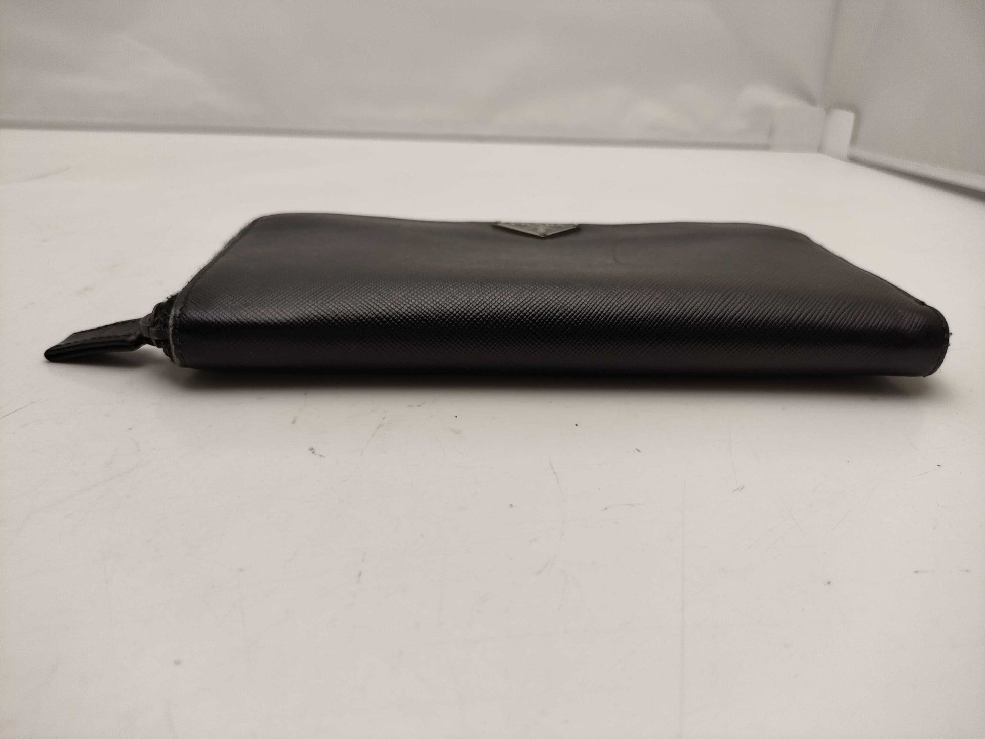 PRADA Saffiano Leather Triangle Plate Round Long Wallet