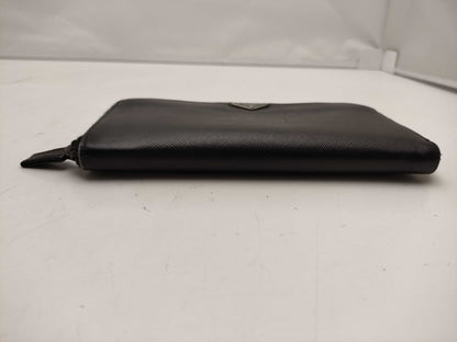 PRADA Saffiano Leather Triangle Plate Round Long Wallet