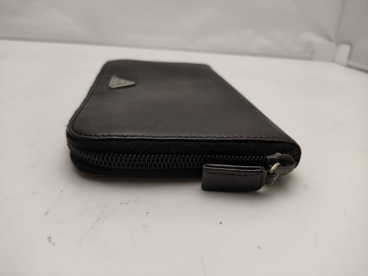 PRADA Saffiano Leather Triangle Plate Round Long Wallet