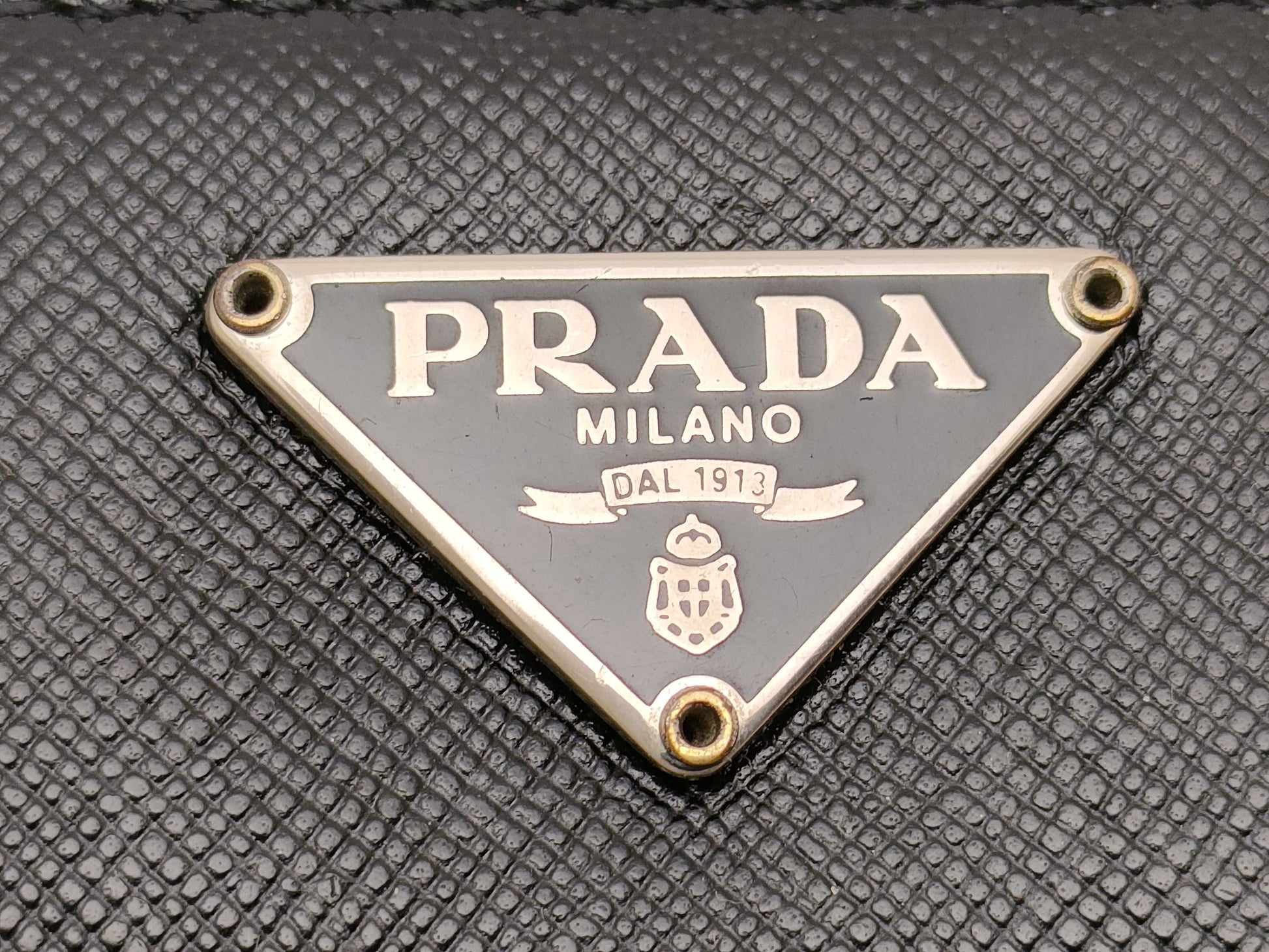 PRADA Saffiano Leather Triangle Plate Round Long Wallet