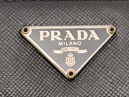 PRADA Saffiano Leather Triangle Plate Round Long Wallet