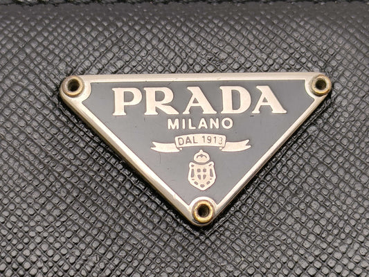 PRADA Saffiano Leather Triangle Plate Round Long Wallet