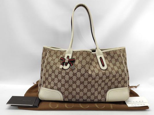 GUCCI 163805 GG Canvas Princess White Tote Bag