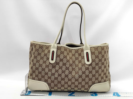 GUCCI 163805 GG Canvas Princess White Tote Bag