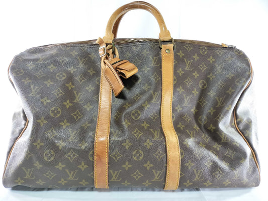 LOUIS VUITTON Monogram Keepall 50 Boston Bag with Torn Zipper Top