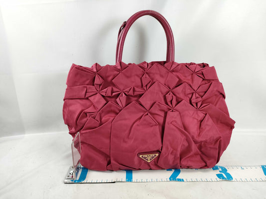 PRADA Nylon Frill Tote Bag/Red Handbag