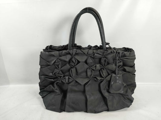 PRADA Nylon Frill Tote Bag/Black Handbag