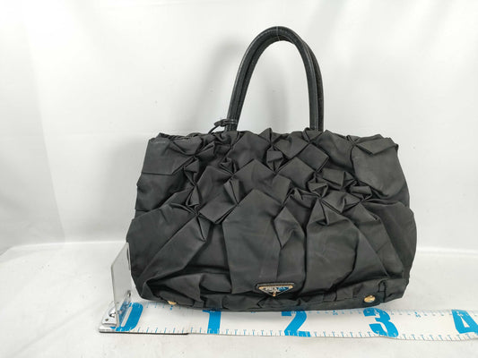 PRADA Nylon Frill Tote Bag/Black Handbag