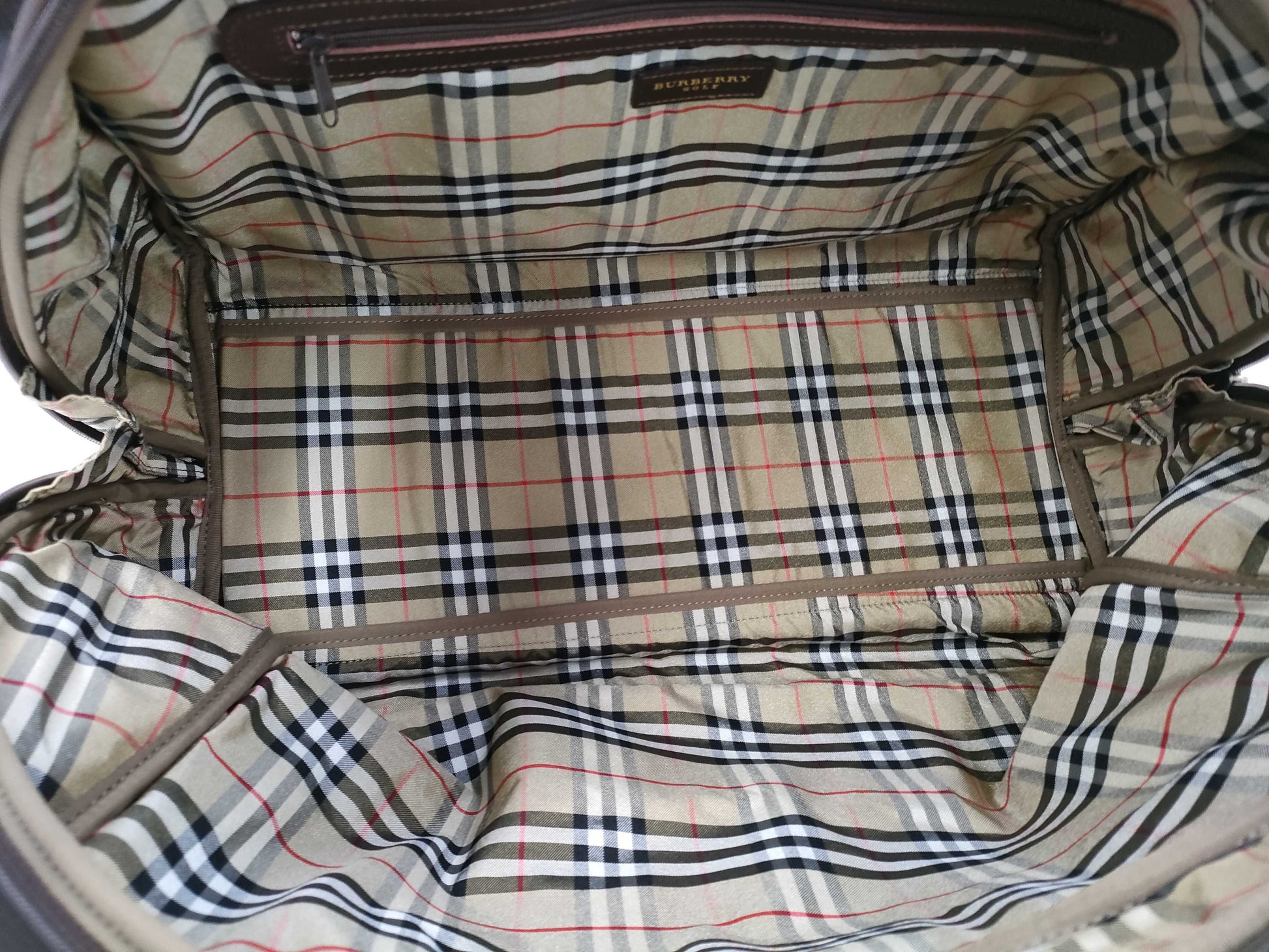 BURBERRY Leather Boston Bag with Nova Check Interior