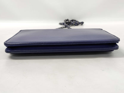 CHANEL Patent Chain Wallet Blue Shoulder Bag
