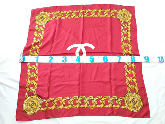 CHANEL Coco Mark Chain Logo Silk Scarf