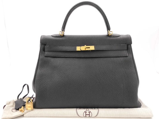 HERMES Kelly 35 Togo Black Handbag with P Stamp and GD Hardware