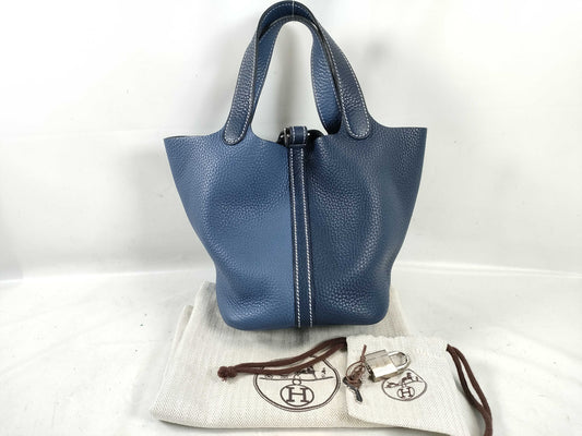 HERMES Picotin Cazac Blue Saphir Blue Brighton Z Stamped Taurillon Handbag