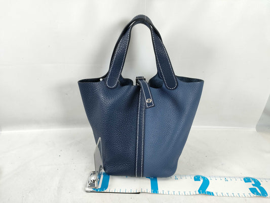 HERMES Picotin Cazac Blue Saphir Blue Brighton Z Stamped Taurillon Handbag