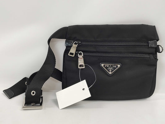 PRADA Nylon Shoulder Bag with Triangular Plate Waist Pouch