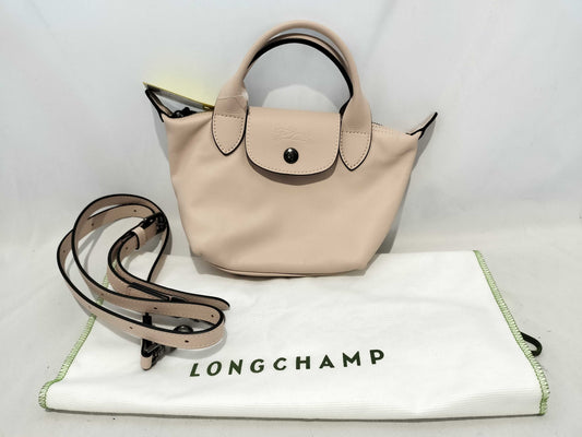 LONG CHAMP Pliage Mini All Leather 2-Way Handbag with Strap and Dust Bag